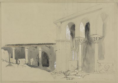 La Grande Place à Torcello, 1850 (plume, encre et lavis sur graphite avec gouache sur papier vélin brun) - John Ruskin