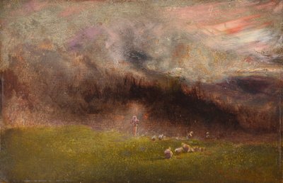 Moutons dans la tempête (huile sur panneau) - John Samuel Raven