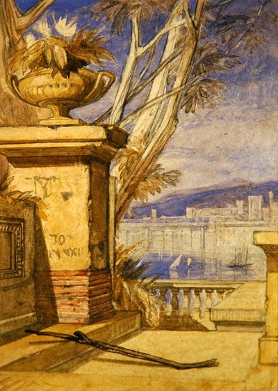 Paysage classique avec une urne : un design pour une page de titre - John Sell Cotman