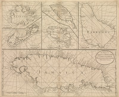 Carte de la Jamaïque, de la Barbade, de Saint-Christophe, de la Martinique, d
