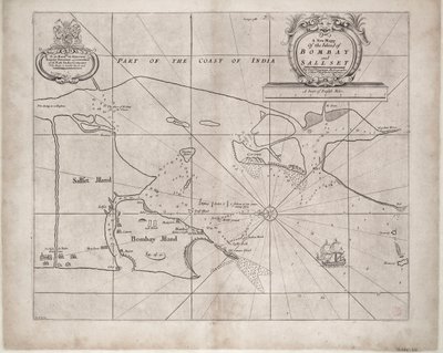 Carte de Bombay et Sallset par Samuel Thornton, hydrographe de la Compagnie des Indes orientales, publiée pour la première fois vers 1685 - John Seller