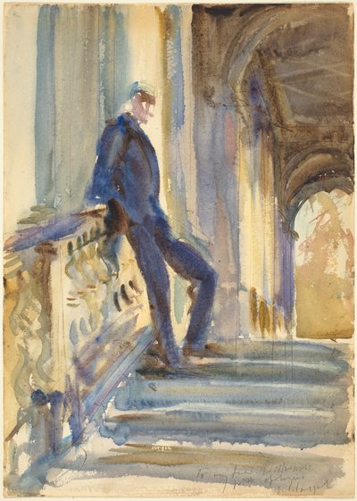 Sir Neville Wilkinson sur les marches du pont palladien à Wilton House, 1904-5 - John Singer Sargent
