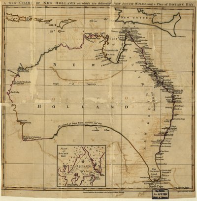 Une nouvelle carte de la Nouvelle-Hollande sur laquelle sont délimitées la Nouvelle-Galles du Sud et un plan pour Botany Bay. LOC 00556400 - John Stockdale