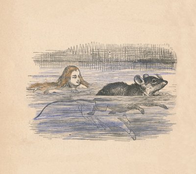 Alice nageant avec une souris dans une piscine, 1889 - John Tenniel