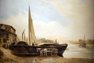 Une barge de la Tamise échouée pour déchargement - John Varley