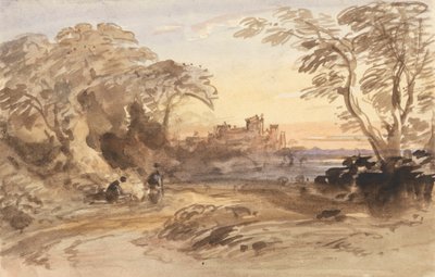 Paysage avec Figures et Château Lointain - John Varley