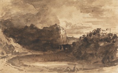 Paysage romantique avec falaises et château - John Varley