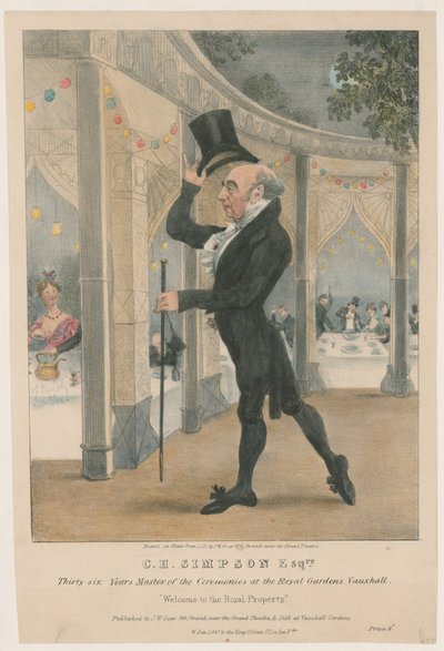 C H Simpson Esquire, maître de cérémonie aux jardins royaux de Vauxhall - John W. Gear