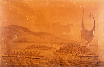 Canoës allant à la rencontre du capitaine James Cook - John Webber