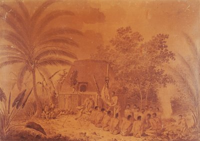 Offrandes au capitaine James Cook, gravure de John Webber, Polynésie XVIIIe siècle - John Webber
