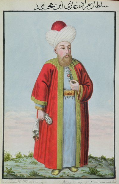 Amurath (Murad) II (1404-1451), sultan de 1421 à 1451, tiré de « Une série de portraits des empereurs de Turquie ». - John Young