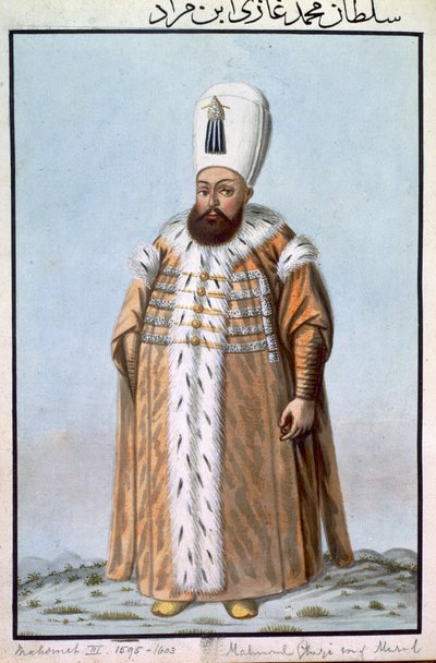 Mahomet (Mehmed) III (1566-1603) Sultan de 1595 à 1603, tiré de « Une série de portraits des empereurs de Turquie ». - John Young