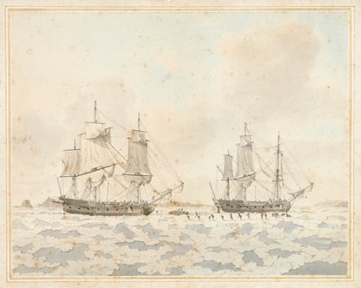 Les navires britanniques Racehorse et Carcass, pris dans la glace lors d