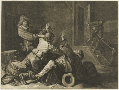 Trois hommes en lutte dans un intérieur - Jonas Suyderhoef