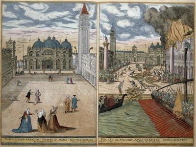 Vue de San Marco, et le Palazzo Ducale en feu, de 