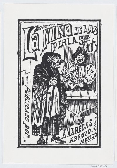 Une femme pleurant avec un mouchoir à la main parlant à une vieille sorcière, illustration..., vers 1880-1910 - José Guadalupe Posada
