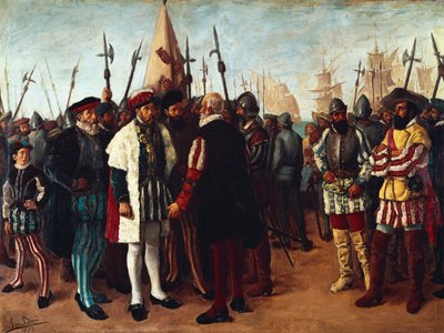 Le roi français François Ier (1494-1547) dans le port de Valence (peinture du 19ème siècle) - Jose Bru Albinana