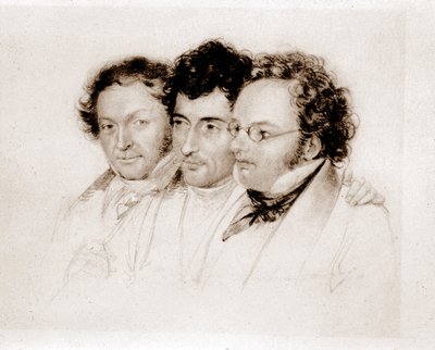De gauche à droite : Jenger, Httenbrenner et F. Schubert - Josef Eduard Teltscher