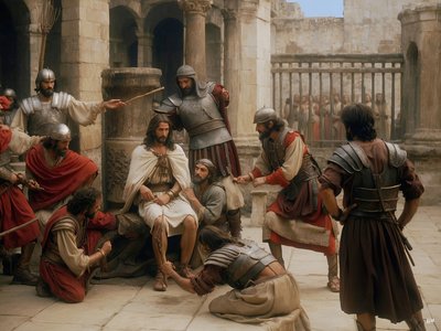 Jésus moqué et battu par les soldats romains - Josef Johann Michel