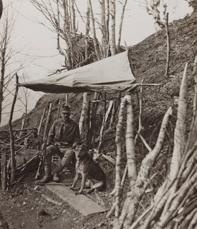 Album "Meine weltkriegs - Erinnerungen South-West Front (Carinthia, Italie, South Tyrol) 31/03/1915-12/11/1918 - Josef Zohles Wien": chien militaire sous une tente - Josef Zohles