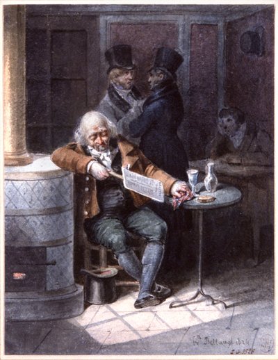 Vieil homme lisant un journal dans un café, Paris - Joseph Louis Hippolyte Bellange