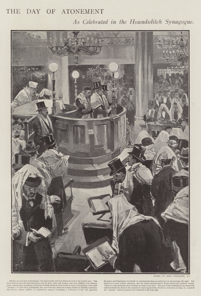 Célébration du jour du Grand Pardon juif à la synagogue de Houndsditch, Londres - Joseph (after) Finnemore