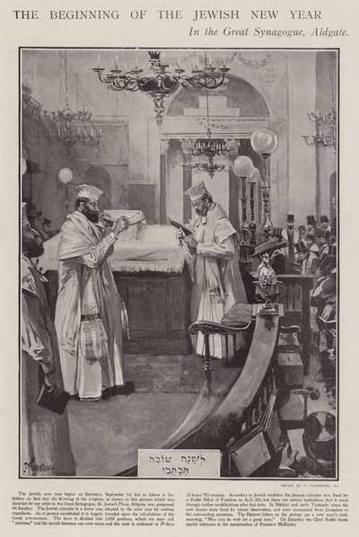Célébration du début de la nouvelle année juive dans la Grande Synagogue, Aldgate, Londres - Joseph (after) Finnemore