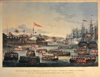 Vue du débarquement à Rangoon d