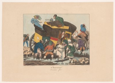 Omnibus avec des passagers coincé dans la boue (Inconvénients) - Joseph Ambroise Jobard