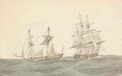 Barquentine et frégate en mer agitée - Joseph Cartwright