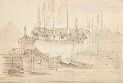 Navire à Voiles en Dock, Proue en Avant : Quadrillé pour Tracé - Joseph Cartwright