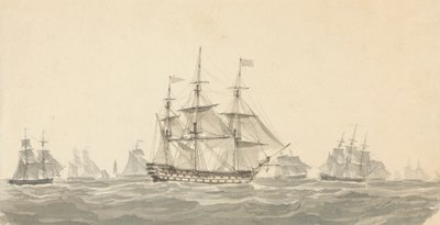 Vue de cuirassé de côté entouré de plusieurs autres en mer agitée - Joseph Cartwright
