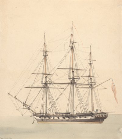 Corvette simple (?) avec trois figures en uniformes navals et Union Jack - Joseph Cartwright