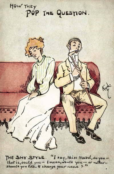 Comment poser la question, le style timide (lithographie en couleur) - Joseph Clayton  Clarke