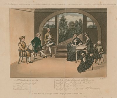 M. Richardson lisant le manuscrit de Charles Grandison en 1751 - Joseph Constantine Stadler