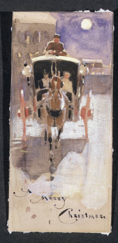 Carte de Noël avec un cab hansom - Joseph Crawhall