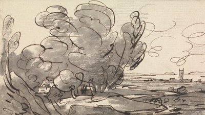 Arbres avec une église lointaine à droite - Joseph Farington