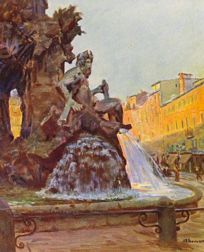 Rome : Piazza Navona, La Fontaine du Bernin - Joseph Felix Bouchor