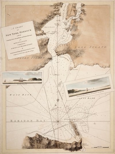 Carte du port de New York avec les sondages, vues des repères et directions nautiques pour l