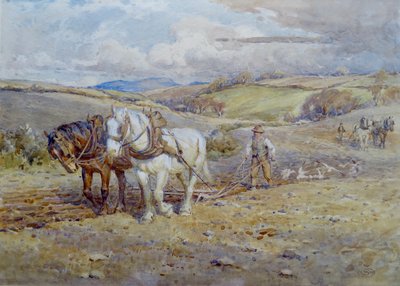 Chevaux lourds labourant sur les Downs - Joseph Harold Swanwick