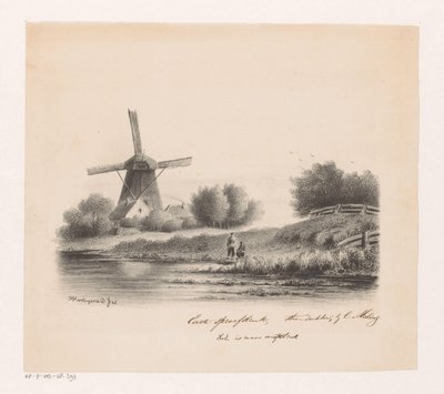 Paysage avec moulin et deux pêcheurs - Joseph Hartogensis