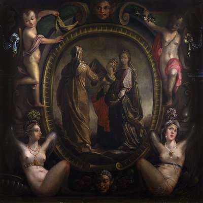 Trois figures allégoriques dans un cartouche - Joseph Heintz