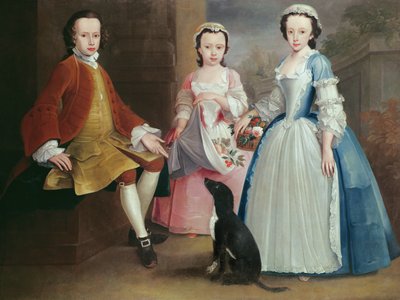 Sara, Anna et Evan Davies avec leur chien - Joseph Highmore