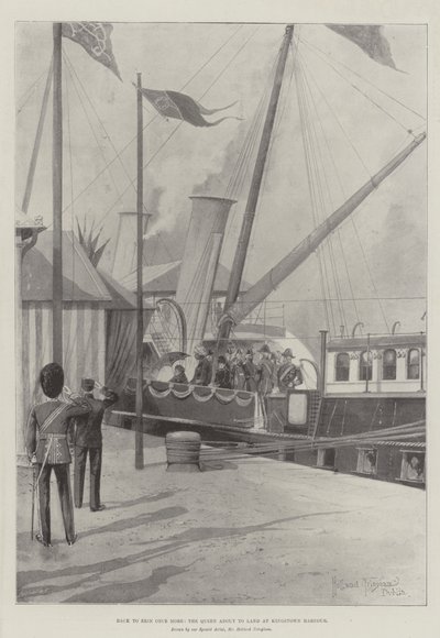 Retour à Erin une fois de plus, la reine sur le point de débarquer au port de Kingstown - Joseph Holland Tringham