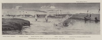 Bombardement des forts de Taku par des canonnières, la scène juste à l