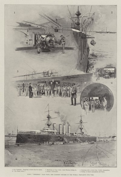 HMS Terrible, 14 220 tonnes, le plus grand croiseur du monde, se préparant pour la guerre - Joseph Holland Tringham