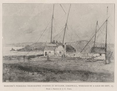 Station télégraphique sans fil de Marconi à Mullion, Cornouailles, détruite par une tempête le 17 septembre - Joseph Holland Tringham
