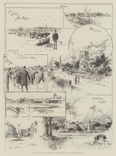 Le chemin de fer de Wirral, Cheshire, première coupe de gazon par M. Gladstone, 21 octobre - Joseph Holland Tringham