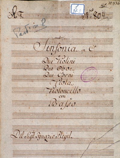 Première page de la partition musicale de la Symphonie en do par Pleyel - Joseph Ignace Pleyel