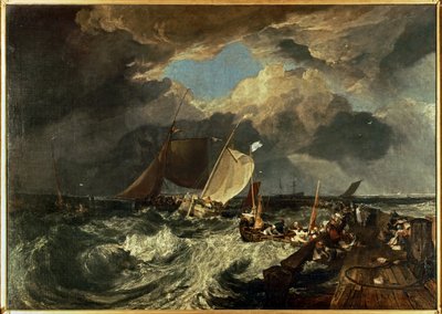 Quai de Calais, avec des pêcheurs français se préparant à prendre la mer : An English Packet Arriving ... (peinture sur toile) - Joseph Mallord William Turner